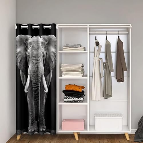 Jejeloiu Soft Velvet Door Curtain with Black White Elephant Print