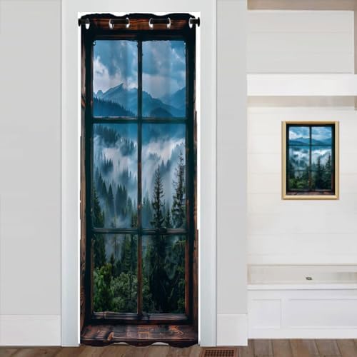 Misty Forest Landscape Door Curtain 34x80 Inches