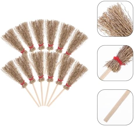 EXCEART Mini Broom Hanging Decor with Red Rope 12Pcs