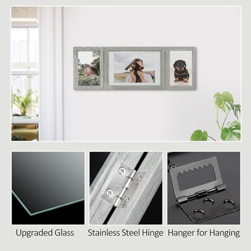 Afuly Triple Photo Frame with Shabby Chic Grey Wood Design