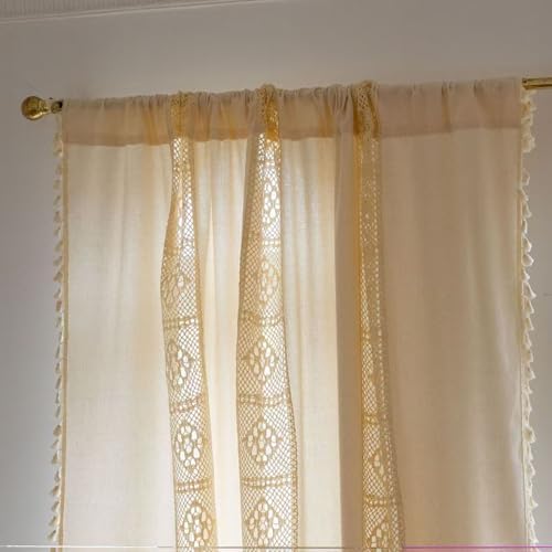 Deeprove Boho Curtains 59x96 Inches Cream Cotton Panel