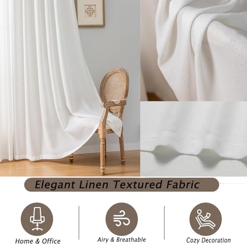 White Flax Linen Curtains 90 Inch Long