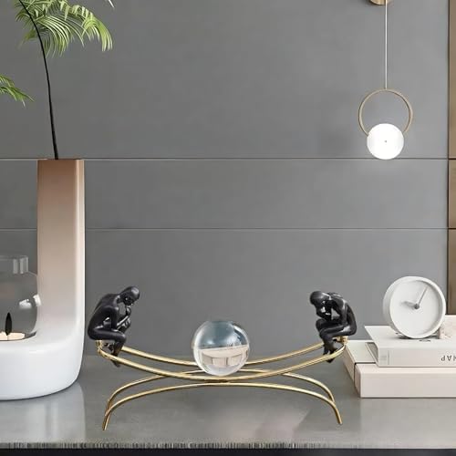 Modern Thinker Statue with Glass Orb Gold Home Decor 1