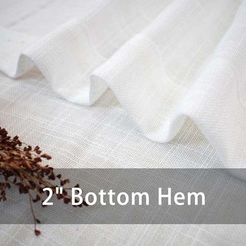 UPOPO 2 Panel Sheer Curtains Linen Textured 52x92 White Farmhouse Drapes