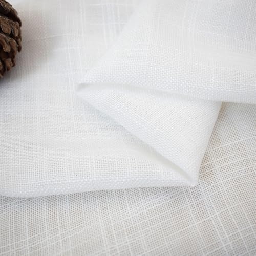 UPOPO 2 Panel Sheer Curtains Linen Textured 52x92 White Farmhouse Drapes