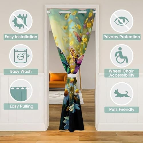 Jejeloiu Butterfly Door Curtain 52 x 80 Floral Room Divider