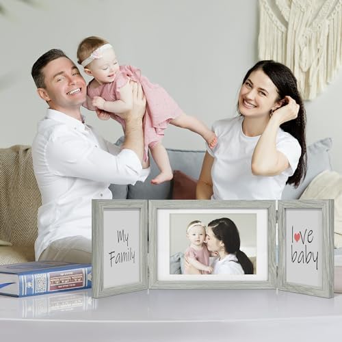 Afuly Triple Photo Frame with Shabby Chic Grey Wood Design