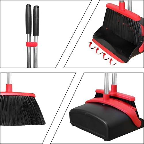 TIMY CLEAN Long Handle Broom Set with Dustpan