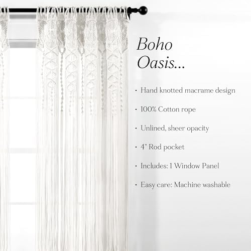 Lush Decor Boho Macrame Cotton Curtain Panel - 40x95
