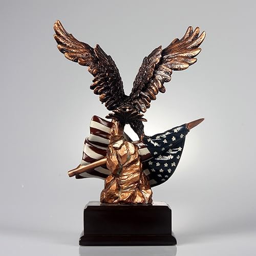 Bald Eagle with American Flag Statue Decor Figurine