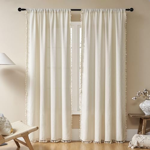 Joydeco Beige Boho Curtains 2 Panels 90 Inches Long 1