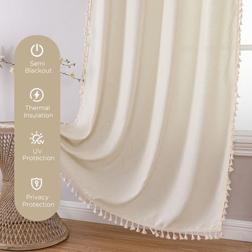 Joydeco Beige Boho Curtains 2 Panels 90 Inches Long 1