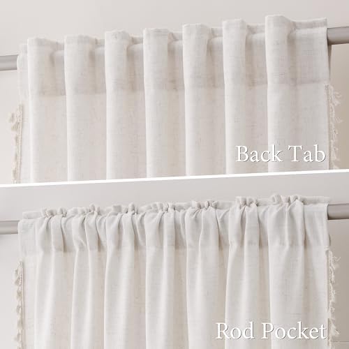 Natural Cream Beige Boho Linen Curtains 2 Panels