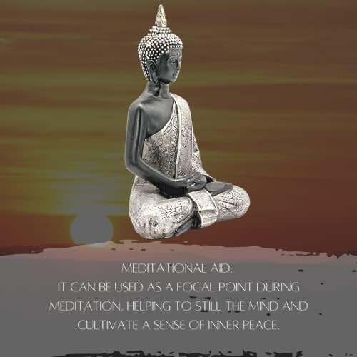 Bellaa 8 Inch Black and Silver Buddha Statue