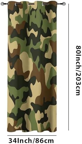 DGESTE Camo Door Curtains Black Green Panel 34x80