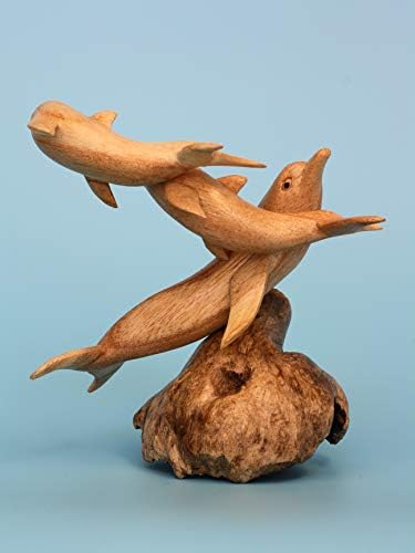 G6 Collection Hand Carved Wooden Dolphin Figurine Set