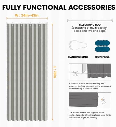 AJAZZ Interior Magnetic Door Curtain with Rod 1 Pack Grey