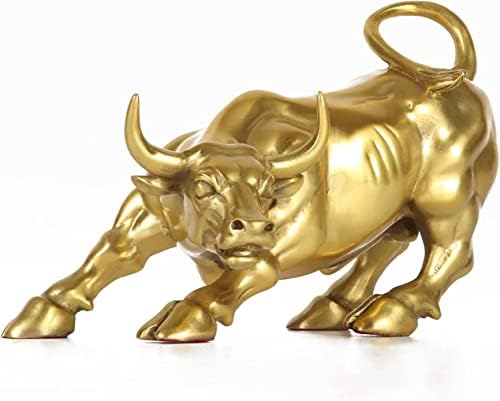 Wall Street Bull Statue 7 Inch Gold Brass Figurine