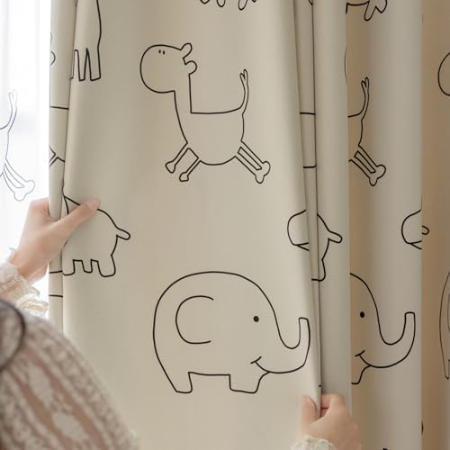 Cartoon Animal Blackout Curtains for Kids Bedroom