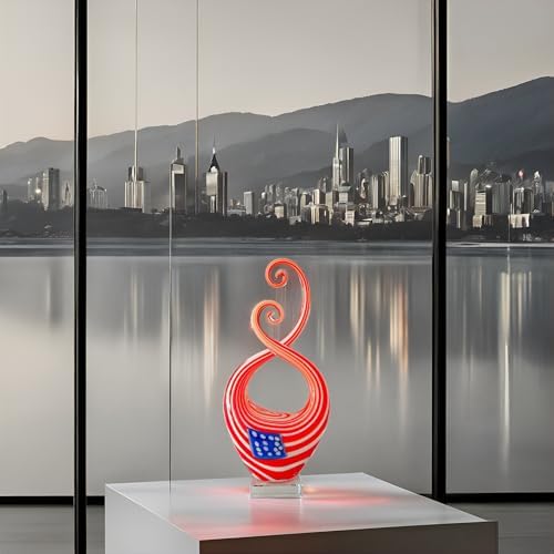 LLAVVD 14 Glass Flag Sculpture with Base Patriotic Decor