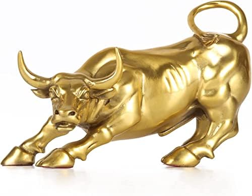 Wall Street Bull Statue 7 Inch Gold Brass Figurine