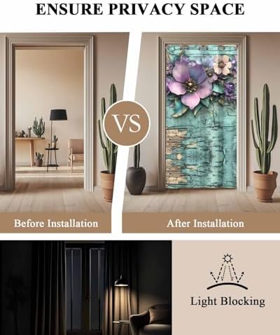 Carosoffe Purple Floral Door Curtain 52x96 Blackout Panel 1