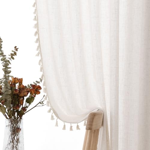 Natural Cream Beige Boho Linen Curtains 2 Panels