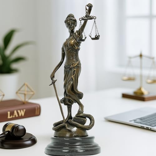 Blind Lady Justice Statue - Pure Bronze Sculpture with Marble Base