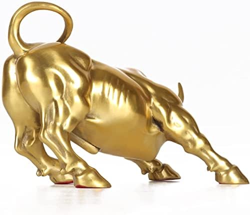 Wall Street Bull Statue 7 Inch Gold Brass Figurine