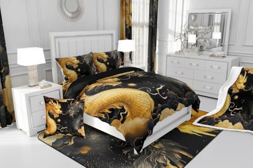 Feelyou Dragon Area Rug 5x7 Gold Black Traditional Decor