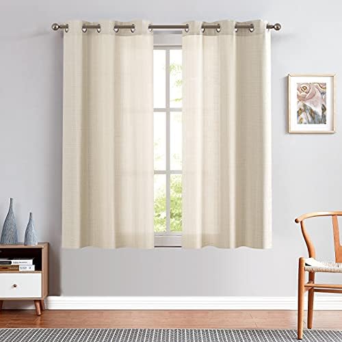Jinchan Beige Linen Textured Curtains 72 Inch 2 Panels Grommet Top 1