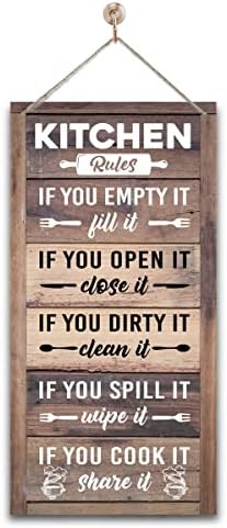 Gkwa Hanging Kitchen Rules Wood Decor Sign