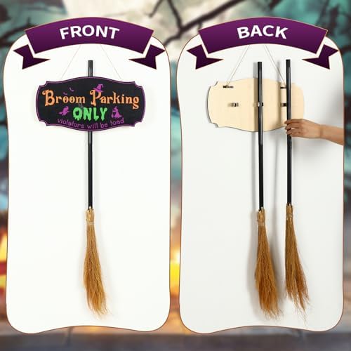 Bnesi Halloween Wall Decorations Broom Parking Sign