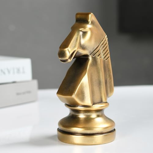 KalyZrts Chess Knight King Queen Gold Statue Decor