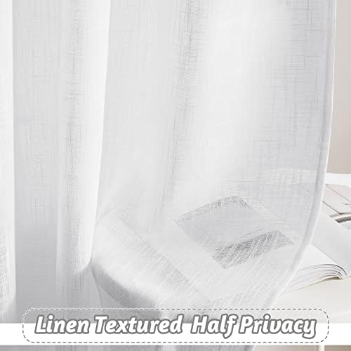 RYB HOME White Linen Sheer Drapes 2 Panels 104 Inch Wide