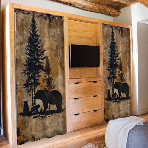 Fangpamz Rustic Bear Door Curtain 34W x 80L