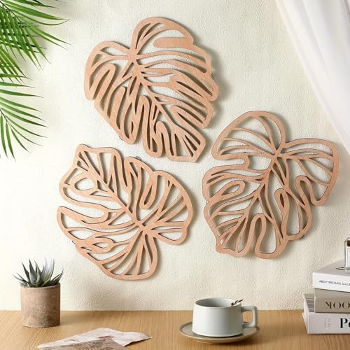 ULIOMU Palm Leaves Wall Decor 3Pcs Light Brown 1