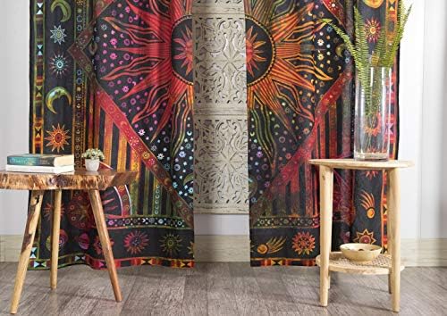 Popular Handicrafts Indian Burning Sun Moon Mandala Curtains - 25 Inch Rod Pocket Panels