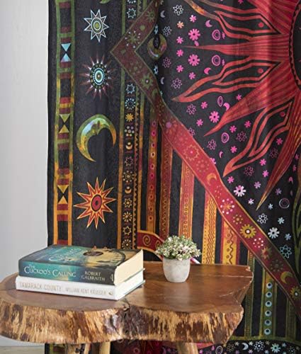 Popular Handicrafts Indian Burning Sun Moon Mandala Curtains - 25 Inch Rod Pocket Panels