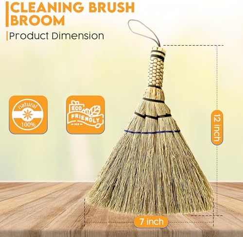 Handcrafted Small Whisk Broom - 12 Tall Sorghum Bamboo