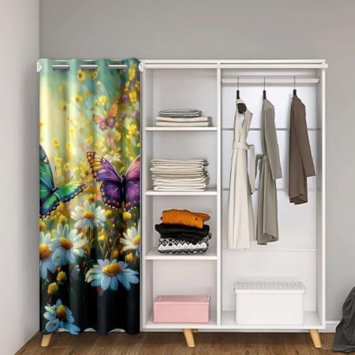 Jejeloiu Butterfly Door Curtain 52 x 80 Floral Room Divider