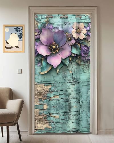 Carosoffe Purple Floral Door Curtain 52x96 Blackout Panel 1