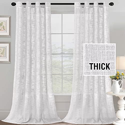 HVERSAILTEX Linen Curtains - 52x96 White Panels with Nickel Grommets
