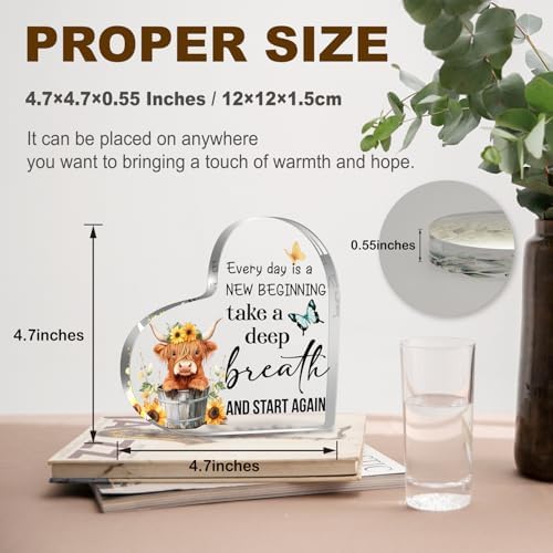 YAANUNULU Spring Decorations Highland Cow Motivational Plaque 1