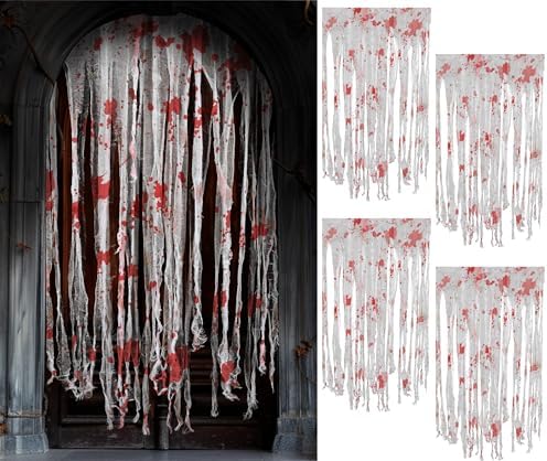 Tlswshsy 4pcs Halloween Door Curtain with Blood Hand Prints