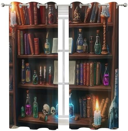 HDESDIS Mystical Bookshelf Blackout Curtains 2 Panels 1