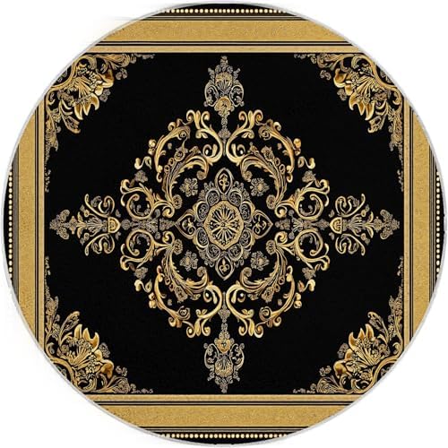 Washable 4ft Round Rug with Vine Floral Print