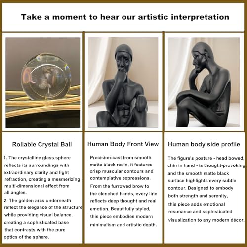 Modern Thinker Statue with Glass Orb Gold Home Decor 1