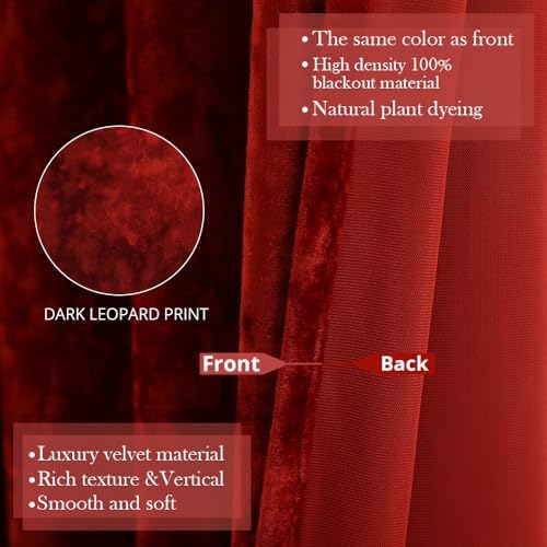 Liians Velvet Blackout Curtains 2 Panels Burgundy 52x96 Inch