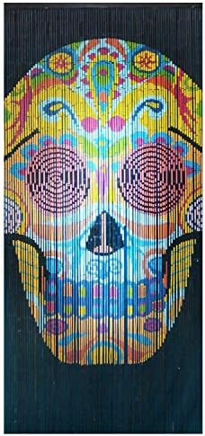 Natural Wood Beaded Curtain - Skull Design - 90 Strands